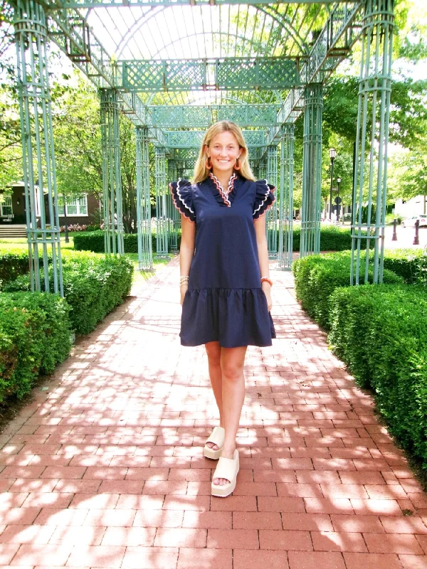 Navy Ruffle Dress