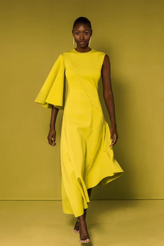 One sleeve crepe dress with beading
