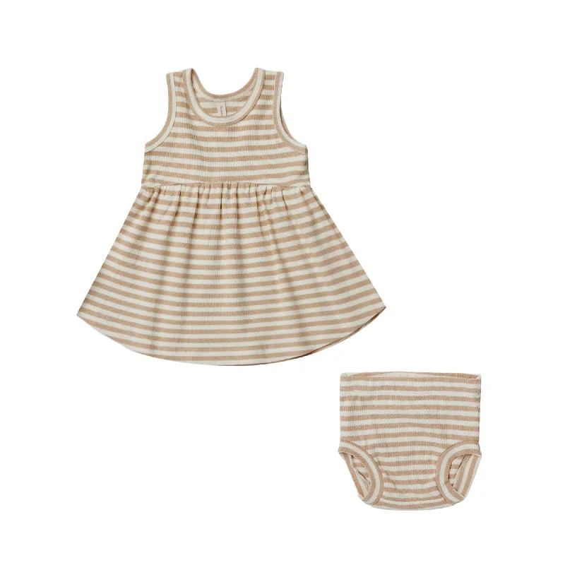QUINCY MAE - Ribbed Tank Dress + Bloomer | Latte Stripe