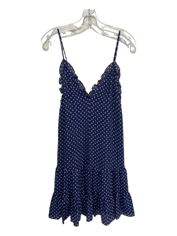 Rebecca Taylor Size 8 Navy Blue & Pink Silk Blend Spaghetti Strap Dress