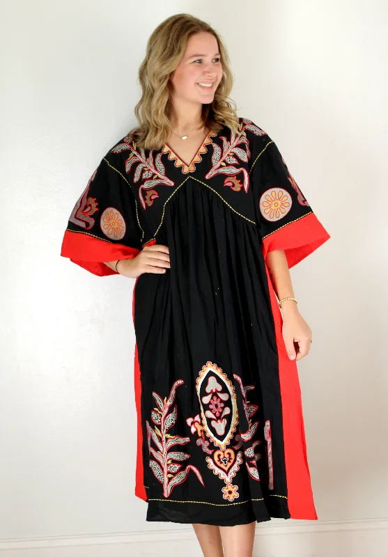 Red black boho dress