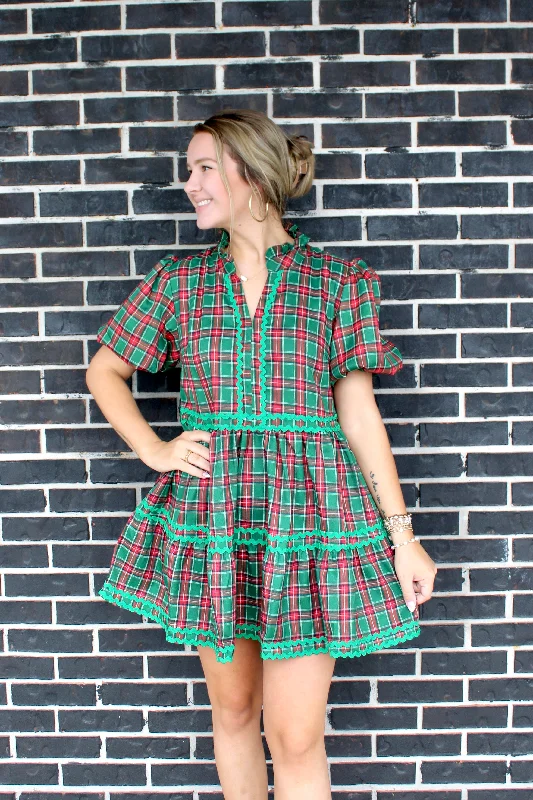 Red green plaid dress