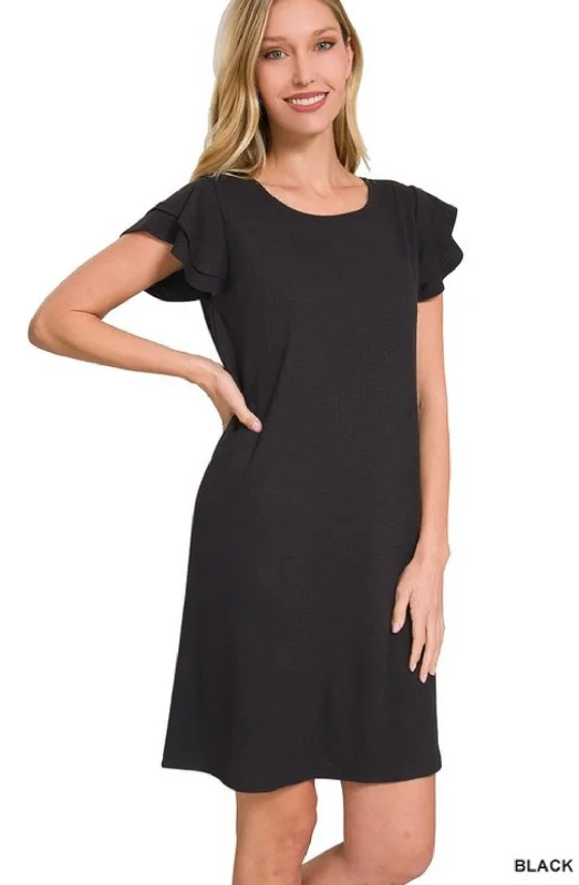 Ruffle Sleeve Classic Little Black Dress