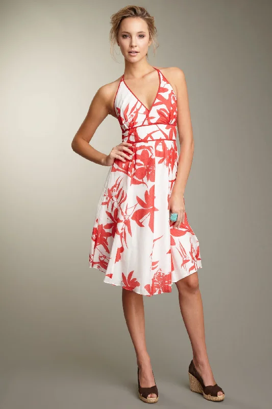 Silk Voile Halter Dress - Red Print