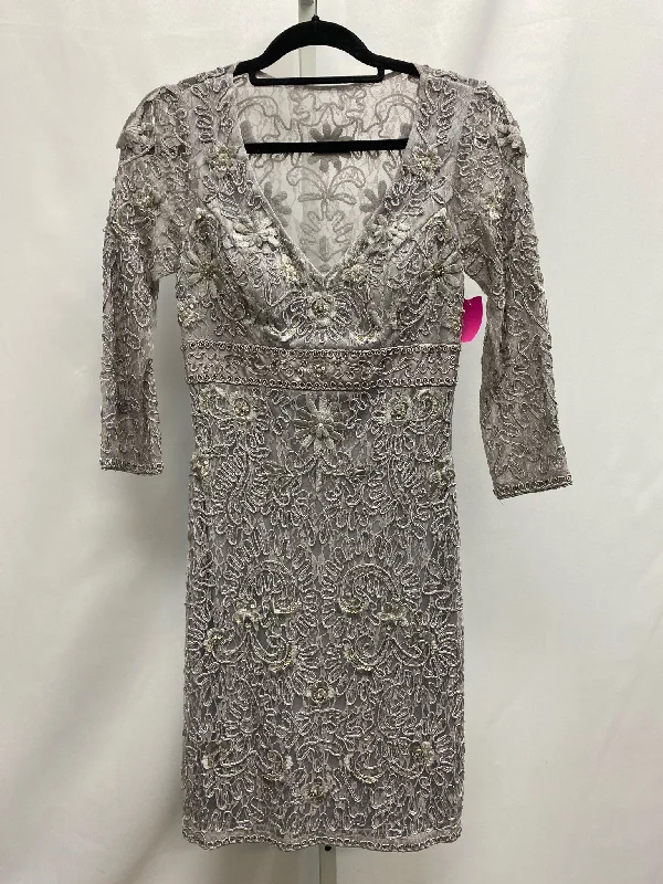 Size 4 Sue Wong Gray 3/4 Sleeve Dress