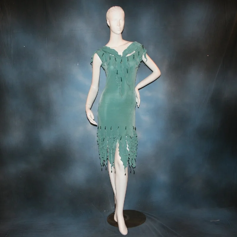 Aqua Slinky Social Latin-Rhythm Dress with Lots of Hand Beading-Slinky & Flirty