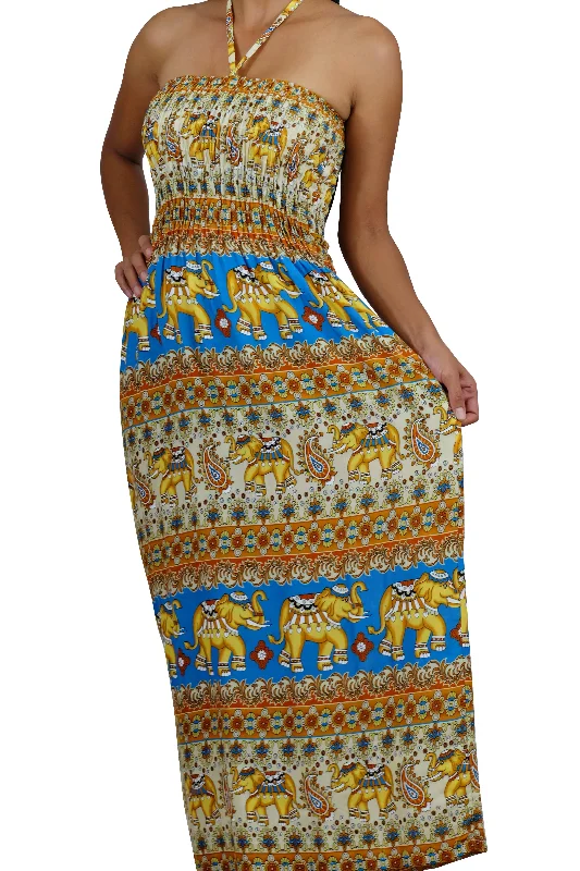 Tahwan Halter Elephant Dress Light Blue