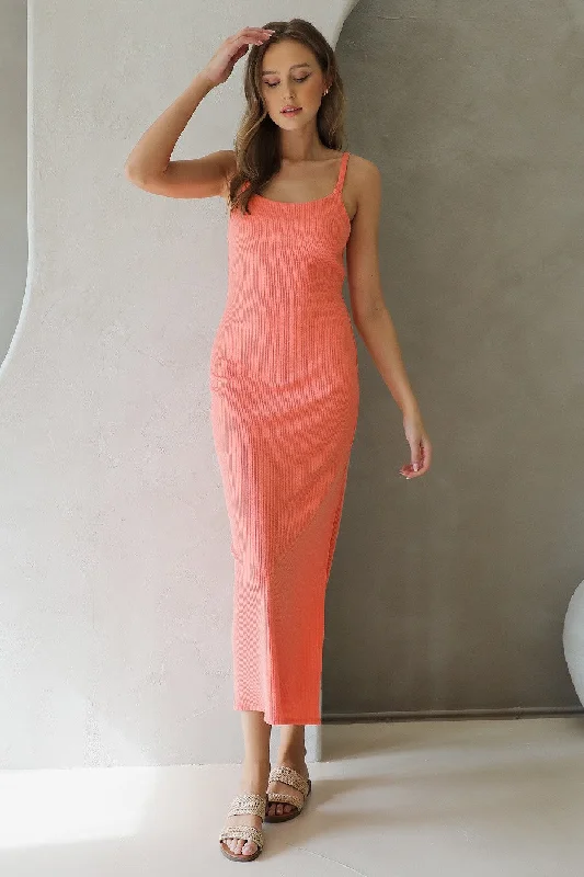 Tangerine Colored Ribbed Cami Dress