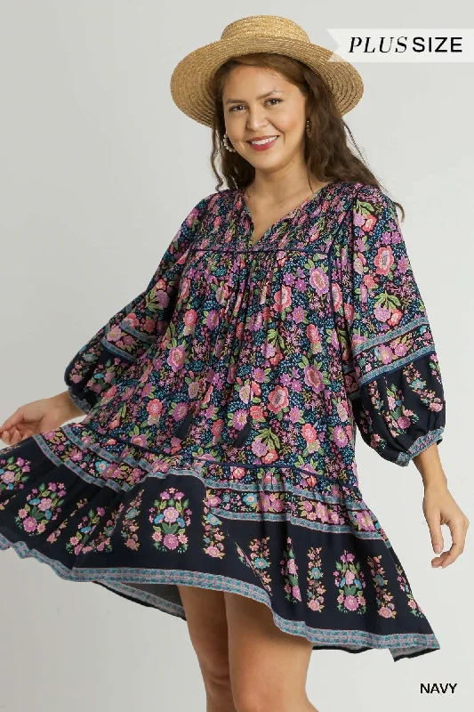 Umgee Boarder Print Aline Dress - Curvy Size