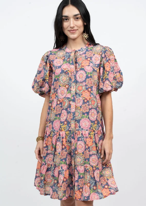 Flowers on Eyelet Dress (Blue)